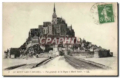 Cartes postales Le Mont Saint Michel Vue Generale De La Digue A Maree Haute