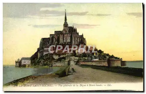 Ansichtskarte AK Le Mont Saint Michel Vue Generale De La Digue A Maree Haute