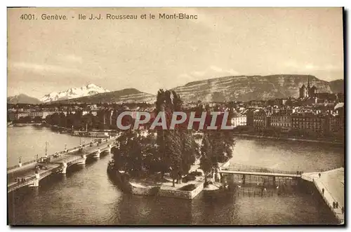 Cartes postales Geneve Ile Rousseau et le Mont Blanc