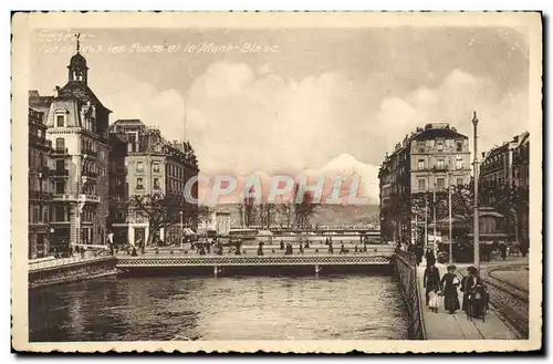Cartes postales Geneve Vue de tous les ponts et le Mont Blanc