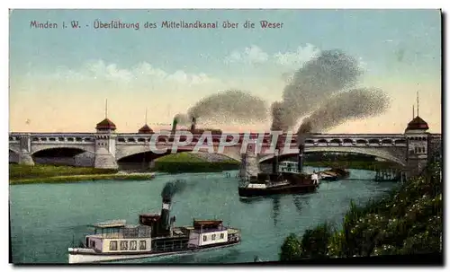 Cartes postales Minden Uberfuhrung des Mittellandkanal Uber die Weser Bateaux