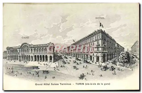 Cartes postales Grand Hotel suisse Terminus Turin vis a vis d ela gare