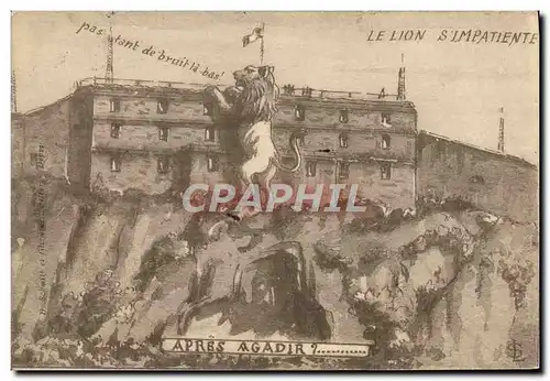 Cartes postales Le Lion S&#39Impatiente Pas Tant De Bruit La Bas Belfort apres Agadir Maroc