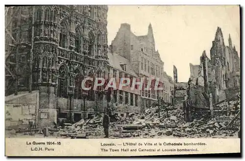 Cartes postales La Guerre Paris Louvain L&#39Hoteld De Ville Et La Cathedrale Militaria