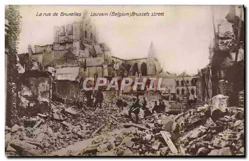 Cartes postales La Rue De Bruxelles Louvain Militaria