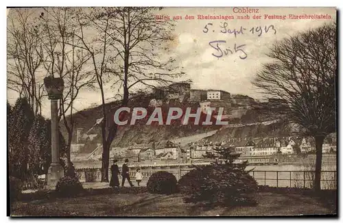 Cartes postales Coblenz Aus Den Rheinanlagen Nach Der Festung Ehrenbreitstein