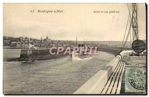 Cartes postales Boulogne Sur Mer Jetees Et Vue Generale Bateau