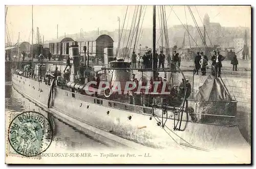 Cartes postales Boulogne Sur Mer Torpilleur Au Port Bateau Train