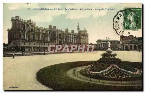 Cartes postales St Germain en Laye Le Parterre Le Chateau L&#39eglise et la gare