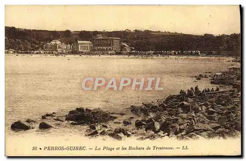 Cartes postales Perros Guirec La Plage Et Les Rochers De Trestraou