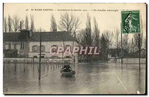 Cartes postales St Maur Creteil Inondations De Janvier 1910 Villa Schaken submergee