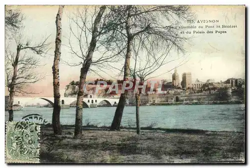 Cartes postales Avignon Vue d&#39ensemble du pont St Benezet et du palais des Papes