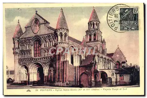 Cartes postales Poitiers Eglise Notre Dame Facade Ouest et Sud