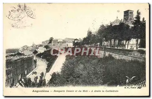 Cartes postales Angouleme Remparts Desaix Et Du Midi A Droite La Cathedrale