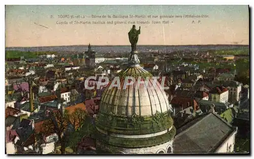 Cartes postales Tours Dorne De La Basilique St Martin Et Vue Generale Vers l&#39Hotel De Ville