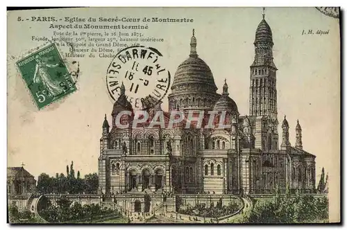 Cartes postales Paris Eglise Du Sacre Coeur De Montmertre Aspect Du Monument Termine