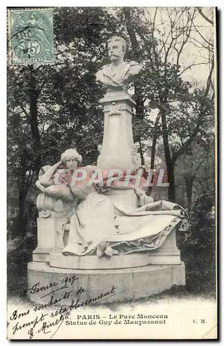 Cartes postales Paris Le Parc Monceau Statue De Guy De Maupassant