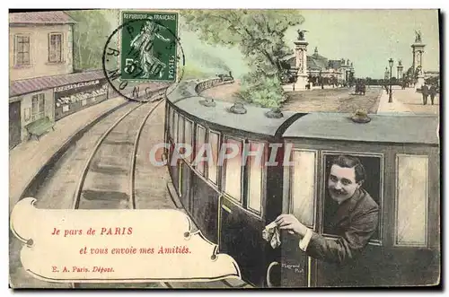 Cartes postales Je Pars De Paris Et Vous Envoie Mes Amities Paris Pont Alexandre III Train