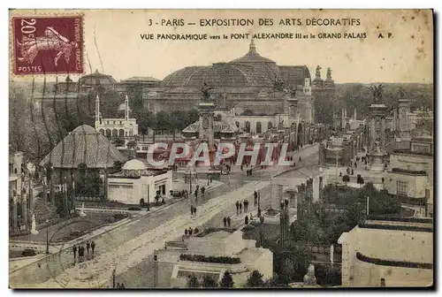 Cartes postales Paris Exposition Des Arts Decoratifs Vue Panoramique Vers Le Pont Alexandre III et le grand pala