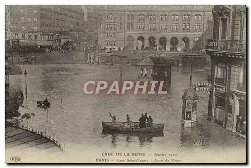 Cartes postales Crue De La Seine Paris Gare Saint Larare Cour De Rome