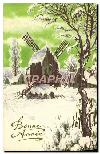 Cartes postales Fantaisie Bonne annee Moulin a vent