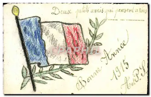 Cartes postales Fantaisie Drapeau Francais 1915 (dessina a la main) Bihorel pres Rouen