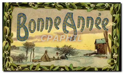 Cartes postales Fantaisie Bonne annee Moulin a vent