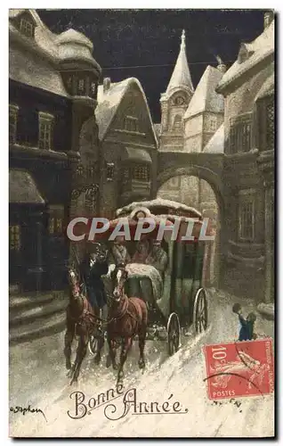 Cartes postales Fantaisie Caleche Chevaux