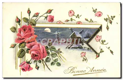 Cartes postales Fantaisie Bonne annee Moulin a vent