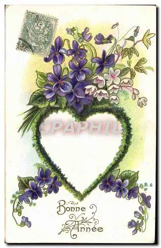 Cartes postales Fantaisie Bonne annee Coeur Fleurs