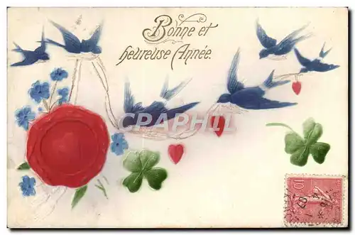 Cartes postales Fantaisie Bonne annee Hirondelles Coeur