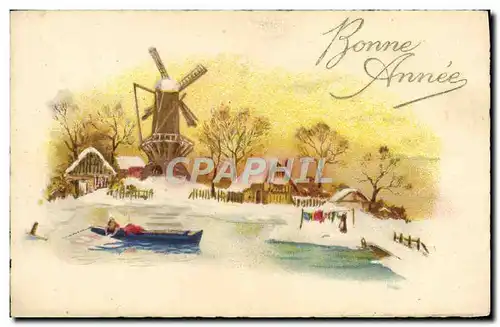 Cartes postales Fantaisie Bonne annee Moulin a vent