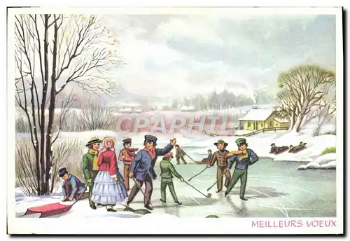 Cartes postales moderne Fantaisie Voeux Hockey sur glace Luge