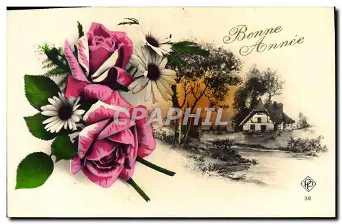 Cartes postales Fantaisie Fleurs Bonne annee