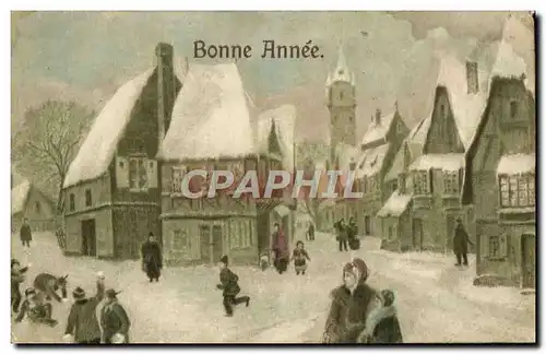 Cartes postales Fantaisie Bonne annee Bataille de boules de neige