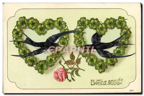 Cartes postales Fantaisie Oiseaux Hirondelles Trefles