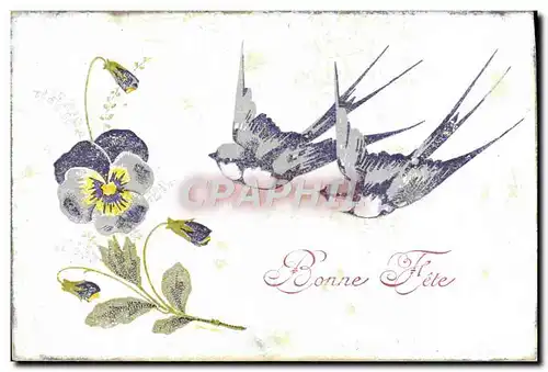 Cartes postales Fantaisie Fleurs Hirondelles