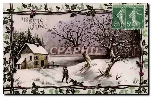 Cartes postales Fantaisie Bonne annee Chasseur Chasse