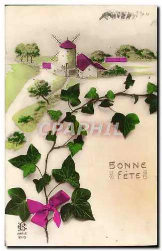 Cartes postales Fantaisie Fleurs Moulin a vent