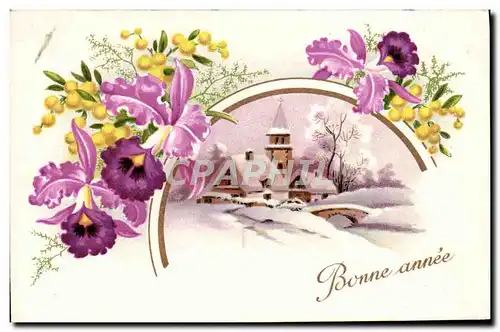 Cartes postales Fantaisie Fleurs Bonne annee