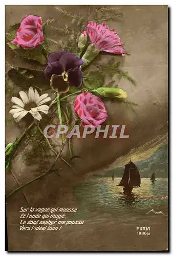 Cartes postales Fantaisie Fleurs Bateau