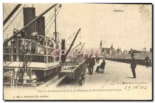 Cartes postales Anvers Vue du Promenoir et un Steamer du Norddeutscher Lloyd Bateau