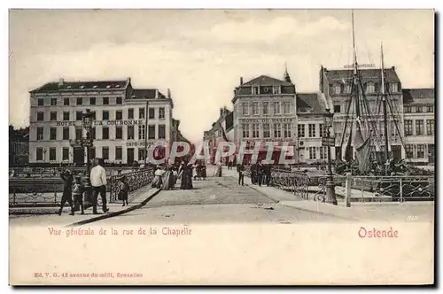 Cartes postales Ostende Vue Generale de la rue de la Chapelle Bateaux