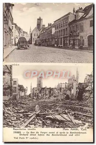 Ansichtskarte AK Ypres La Rue du Verger avant et apres le Bombardement Militaria