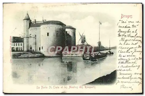 Cartes postales Bruges La Porte Saint Croix et les Moulins des Remparts Moulin a vent