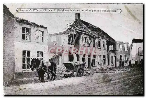Cartes postales Pervyse Belgique Maisons detruites par le Bombardement Cheval Attelage Militaria