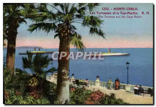 Cartes postales Monaco Monte Carlo Les Terrasses et le Cap Martin Bateaux Paquebot