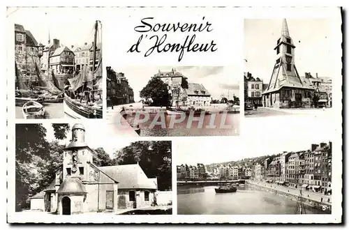 Moderne Karte Honfleur La Lieutenance Bateaux de peche dans le port Clocher de l&#39eglise Ste Catherine