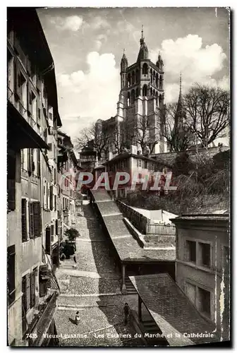 Cartes postales moderne Vieux Lausanne Les escaliers du marche et la cathedrale