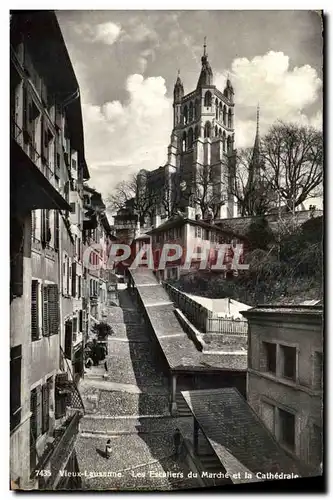 Moderne Karte Vieux Lausanne Les Escaliers Du Marche Et La Cathedrale